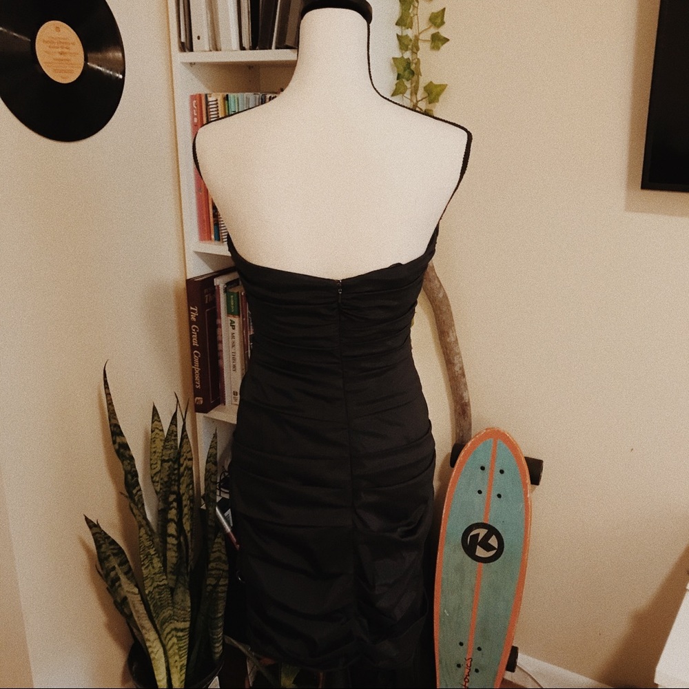 theia dark navy ruffle body dress | size 6 - Picture 4 of 5